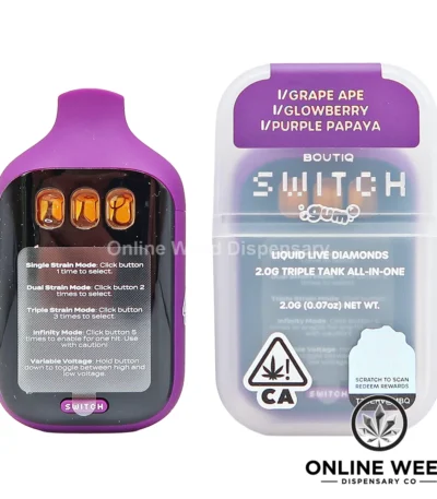 Boutiq Switch V5 2g Disposable Vape - Grape Ape + Glowberry + Purple Papaya