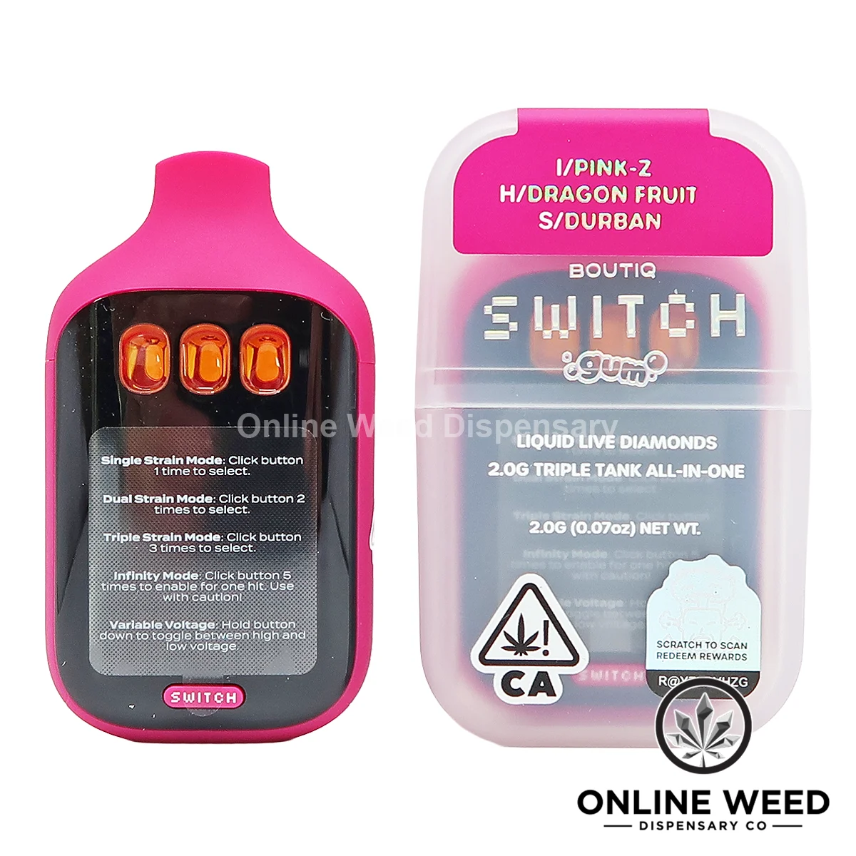 Boutiq Switch V5 2g Disposable Vape - Pink-Z + Dragon Fruit + Durban Boutiq Switch V5 2g Disposable Vape - Pink-Z + Dragon Fruit + Durban