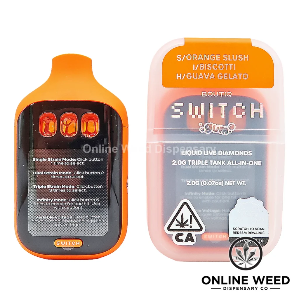 Boutiq Switch V5 2g Disposable Vape - Orange Slush + Biscotti + Guava Gelato